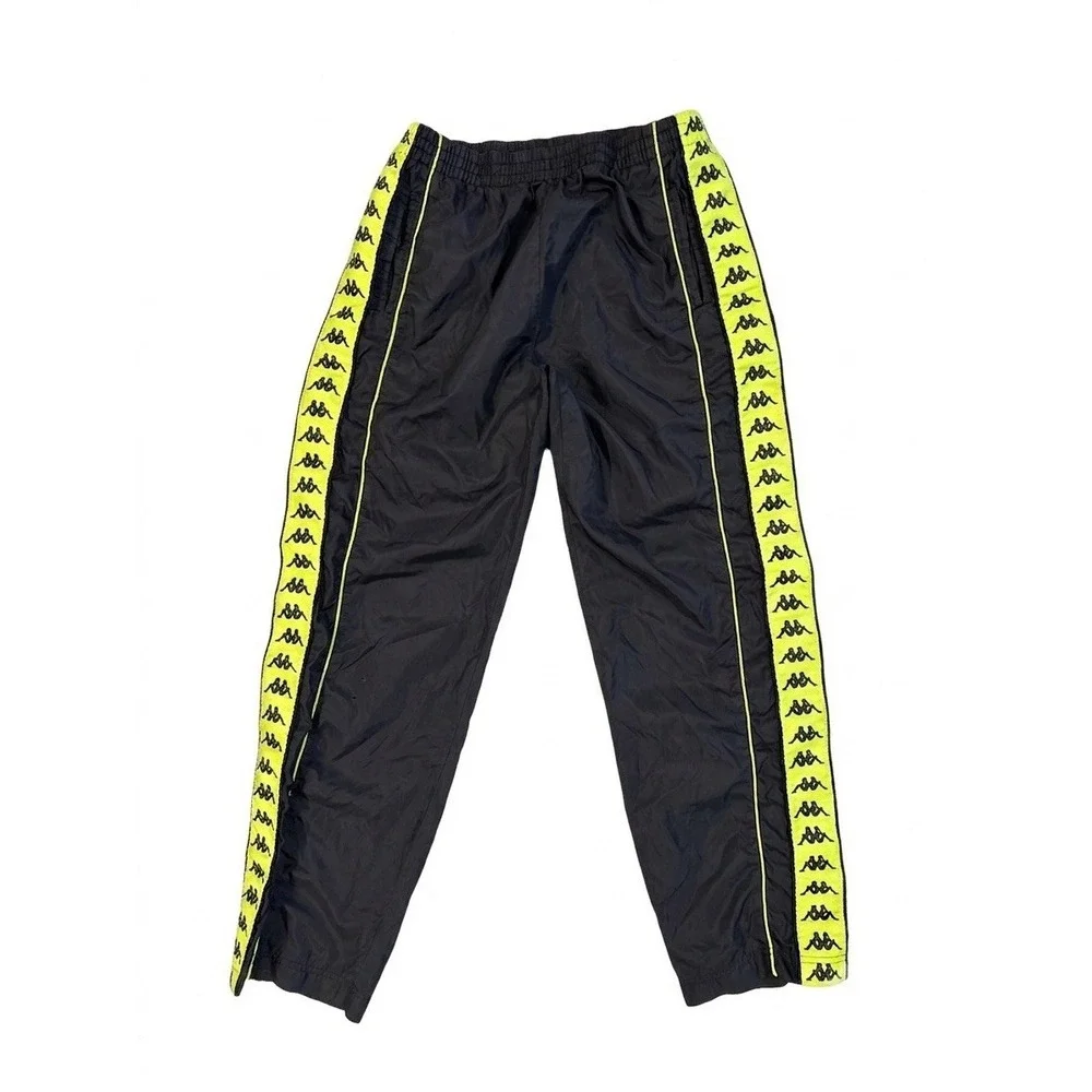 Kappa Vintage Snap Track Pant Navy Blue/Green SzM Tearaway Nylon Windbreaker Y2K